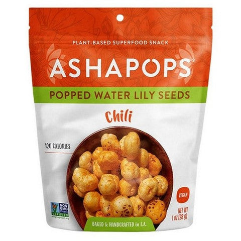 AshaPops, Popped Water Lily Seeds Chili Lime, 1 Oz (Case Of 6) AshaPops