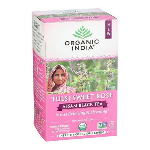 Organic India, Tulsi Sweet Rose Assam Black Tea, 18 Bags (Case Of 6) Organic India