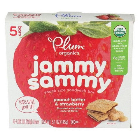 Plum Organics, Organic Jammy Sammy Peanut Butter And Strawberry Snack Size Sandwich Bar, 1.02 Oz X 5 Count (Case Of 6) Plum Organics