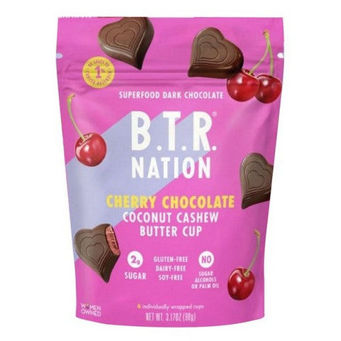 B.T.R. Bar, Cherry Chocolate Superfood Truffle Cups, 3.17 Oz (Case Of 6) B.T.R. Bar