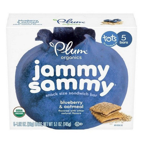 Plum Organics, Plum Kids Jammy Sammy Blueberries And Oatmeal Snack Size Sandwich Bar, 1.02 Oz X 5 Count (Case Of 6) Plum Organics