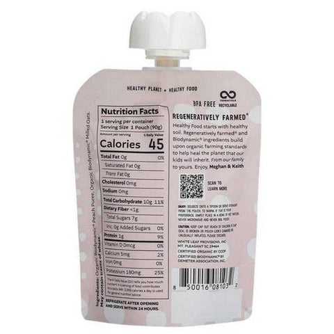 White Leaf Provisions, Baby Food Peach And Oat, 90 Grams (Case Of 6) White Leaf Provisions