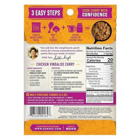 Sukhis, Vindaloo Medium Spicy Curry Sauce, 3 Oz (Case Of 6) Sukhis
