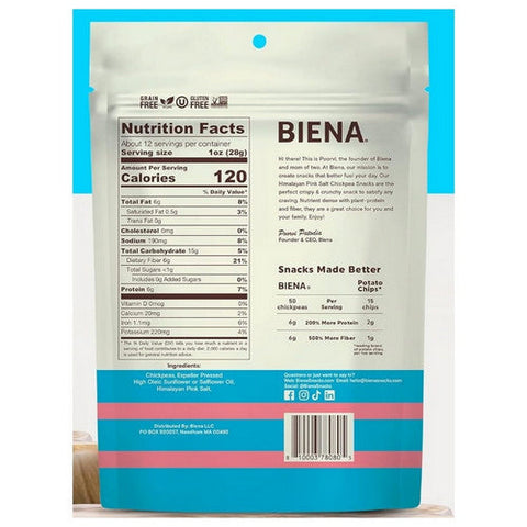 Biena, Himalayan Pink Salt Value Size Chickpea Snacks, 12 Oz (Case Of 6) Biena