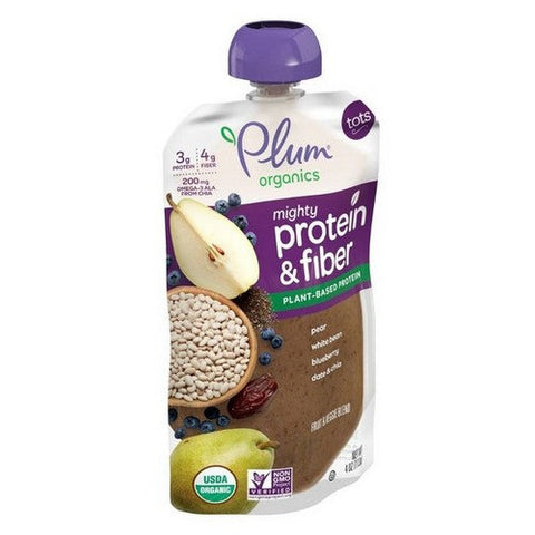Plum Organics, Organics Mighty Protein Fiber Pear White Bean Blueberry Date And Chia, 4 Oz (Case Of 6) Plum Organics
