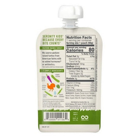 Serenity Kids, Pasture Raised Turkey Rosemary With Carrots Zucchini And Celery Pouch, 3.5 Oz (Case Of 6) Serenity Kids
