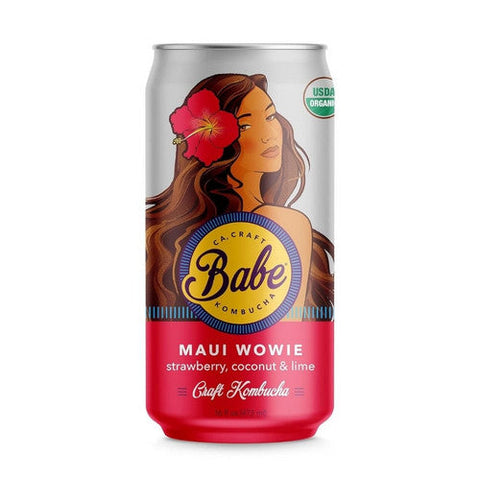 Babe Kombucha, Organic Maui Wowie Strawberry Coconut Lime Flavor Can, 16 Oz (Case Of 12) Babe Kombucha