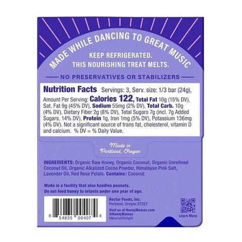 Honey Mamas, Lavender Rose Cocoa Truffle Bar, 2.5 Oz (Case Of 12) Honey Mamas