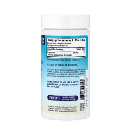 Natural Vitality, Calm Magnesium Glycinate Vegan Capsules, 120 Count Natural Vitality