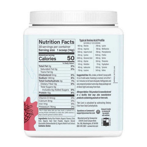 Sunwarrior, Raspberry Clear Protein Refresh, 14.81 Oz Sunwarrior