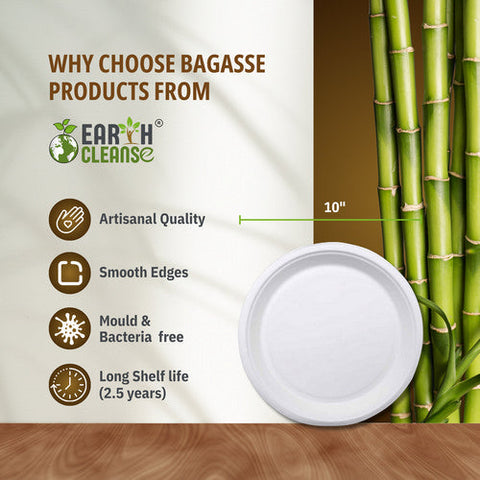 Earth Cleanse, Bagasse 10-Inch 3-Compartment Round Plates, Pack of 25 Earth Cleanse