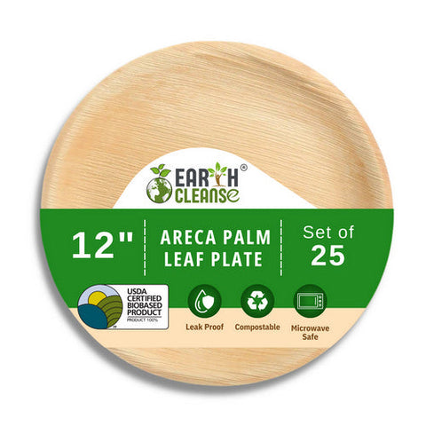 Earth Cleanse, Areca Palm Leaf Round Plates 12-Inch, Pack of 25 Earth Cleanse