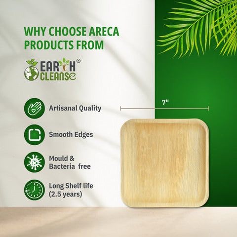Earth Cleanse, Areca Palm Leaf Square Plates 7-Inch, Pack of 25