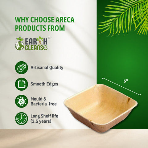 Earth Cleanse, Areca Palm Leaf Square Bowls 4-Inch, Pack of 25