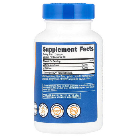 Nutricost, Caffeine + Theanine Capsules, 100 Mg, 30 Count Nutricost