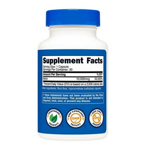 Nutricost, Biotin Capsules, 10,000 Mcg, 30 Count Nutricost