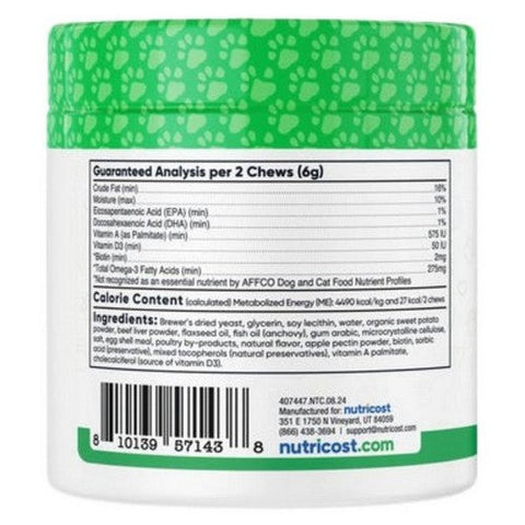 Nutricost, Nutricost Pet Skin & Coat Support Beef, 60 Chews Nutricost