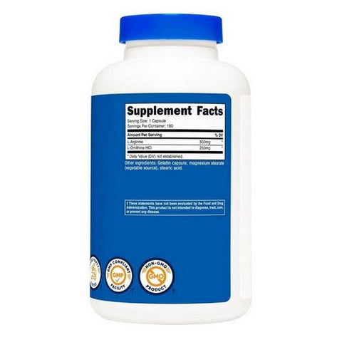 Nutricost, L-Arginine L-Ornithine Capsules, 750 Mg, 180 Count Nutricost