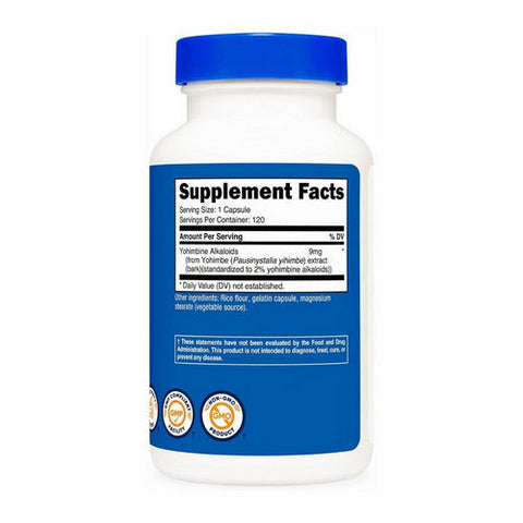 Nutricost, Yohimbe Bark Capsules, 9 Mg, 120 Count Nutricost