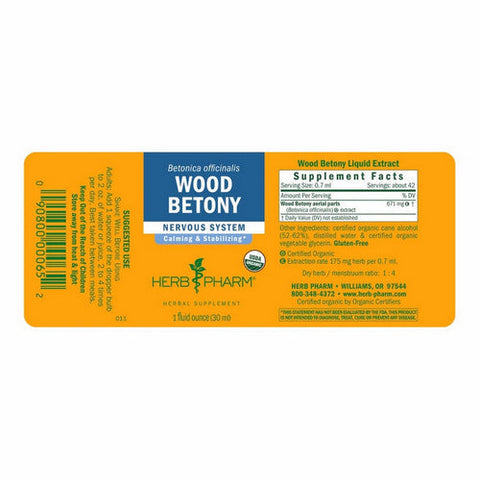Herb Pharm, Wood Betony, 1 Oz Herb Pharm