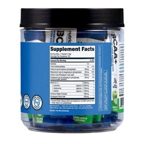 Nutricost, BCAA + Hydration Stickpacks Green Apple, 20 Sticks Nutricost