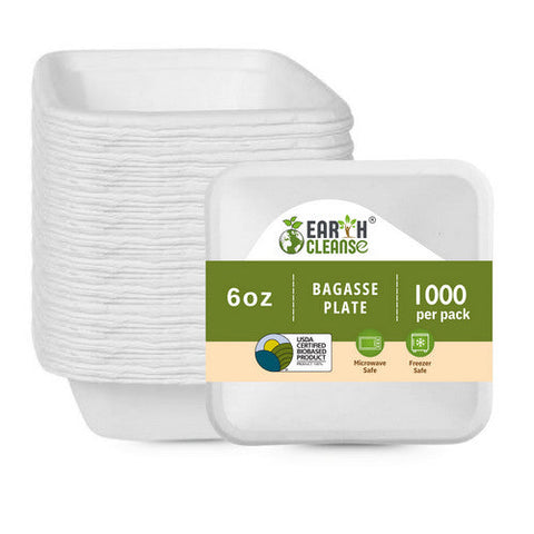 Earth Cleanse, Square Bagasse Bowls Premium, 1000 Pack (180 Ml / 6 Oz) Earth Cleanse