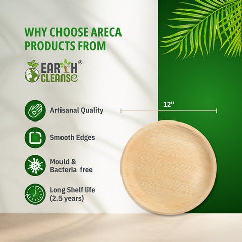 Earth Cleanse, Areca Palm Leaf Round Plates 12-Inch, Pack of 250