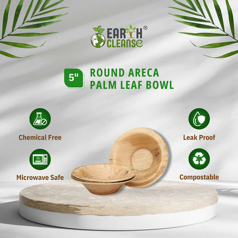 Earth Cleanse, Areca Palm Leaf Round Bowls 5-Inch, Pack of 450