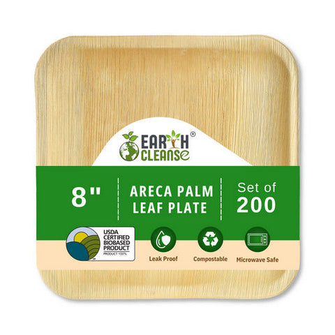 Earth Cleanse, Areca Palm Leaf Square Plates 8-Inch, Pack of 200 Earth Cleanse