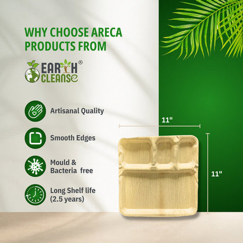 Earth Cleanse, Areca Palm Leaf Square Partition Plates 11-Inch, Pack of 75