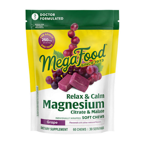 MegaFood, Relax + Calm + Magnesium Soft Chews Grape Flavor, 60 Chews MegaFood