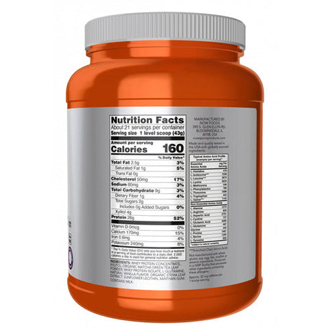 Now Foods, Whey Protein With Matcha Powder, 2 Lbs Now Foods