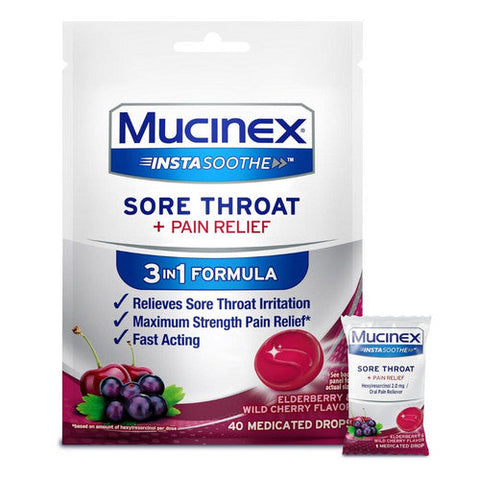 Mucinex, Instasoothe Sore Throat Pain Relief Elderberry And Wild Cherry, 40 Count Mucinex