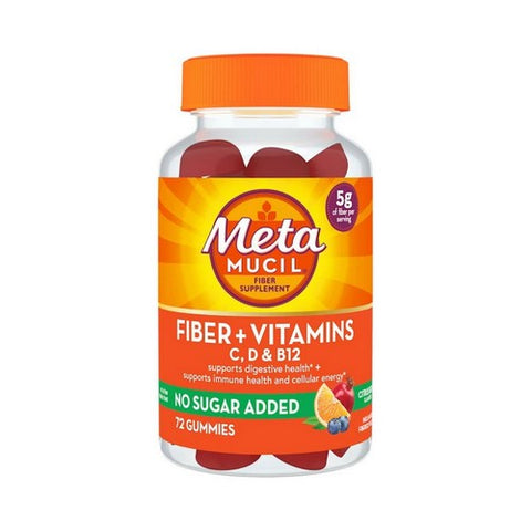 Metamucil, Fiber + Vitamins C D & B12 Gummies Citrus Berry, 72 Count Metamucil