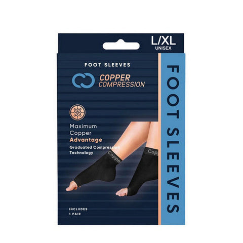 Copper Compression, Foot Sleeve Black Large  And X-Large, 1 Pair Copper Compression