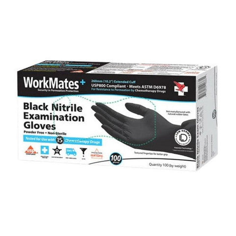 Workmates, Black Nitrile Examination Gloves Medium, 100 Count Workmates