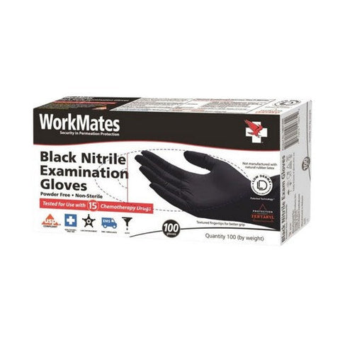 Workmates, Black Nitrile Examination Gloves Large, 100 Count Workmates