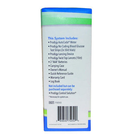 Prodigy, No Coading Blood Glucose Test Strips With Meter, 100 Count Prodigy