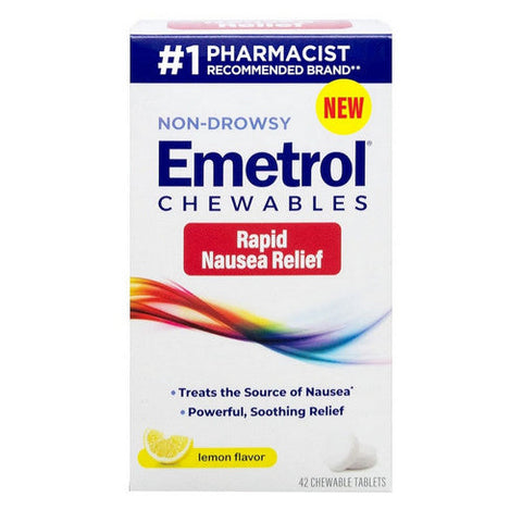 Emetrol, Non-Drowsy Rapid Nausea Relief Chewable Tablets Lemon, 42 Count Emetrol