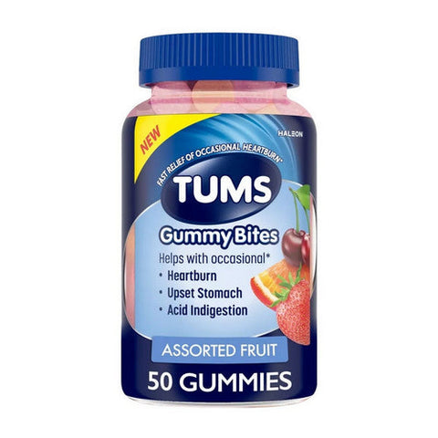 Tums, Gummy Bites Heartburn Relief Assorted Fruit, 50 Count Tums