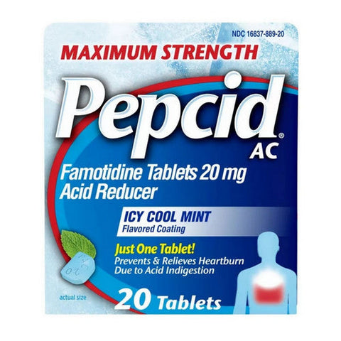 Pepcid AC, Famotidine Acid Reducer Tablets Maximum Strength Icy Cool Mint, 20 Mg, 20 Count Pepcid AC