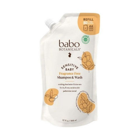 Babo Botanicals, Sensitive Baby Fragrance Free 2-In-1 Shampoo And Wash, 32 Oz Babo Botanicals