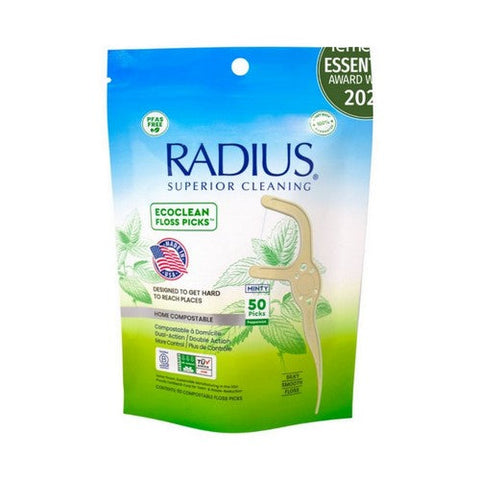 Radius, EcoClean Adult Floss Picks Compostable Peppermint, 50 Count Radius