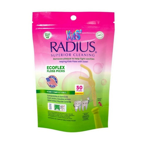 Radius, EcoFlex Kids Floss Picks Compostable Bubblegum, 50 Count Radius