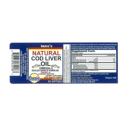 Basic Vitamins, Norwegian Cod Liver Oil, 90 Softgels Basic Vitamins