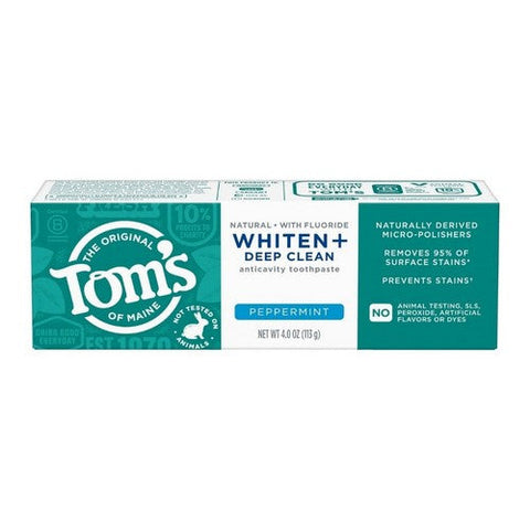 Tom's Of Maine, Whiten Plus Deep Clean Fluoride Toothpaste Peppermint, 4 Oz Tom's Of Maine