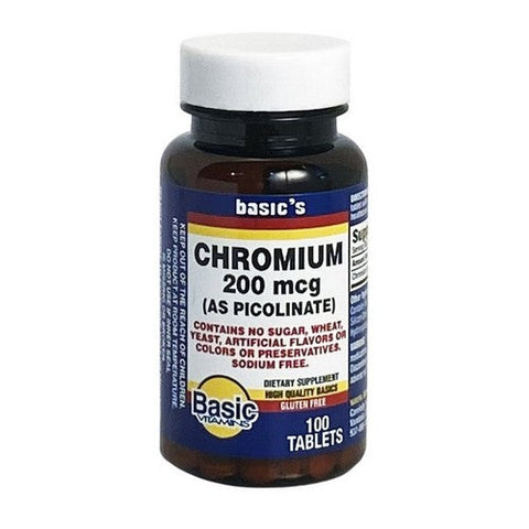 Basic Vitamins, Chromium Picolinate, 200 Mcg, 100 Tabs Basic Vitamins