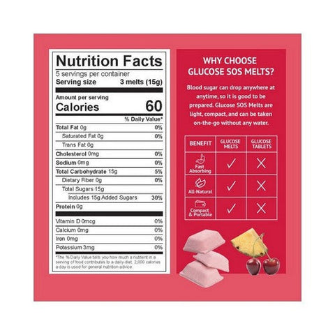 Glucose SOS, Glucose Oral Melts Cherry Pineapple, 5 Count Glucose SOS
