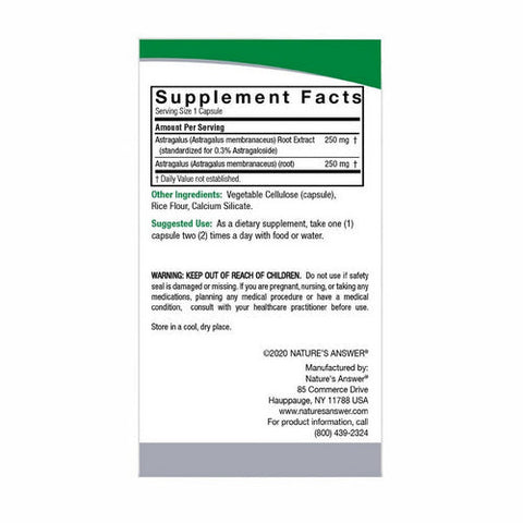 Nature's Answer, Astragalus Root Capsules, 500 Mg, 60 Count Nature's Answer