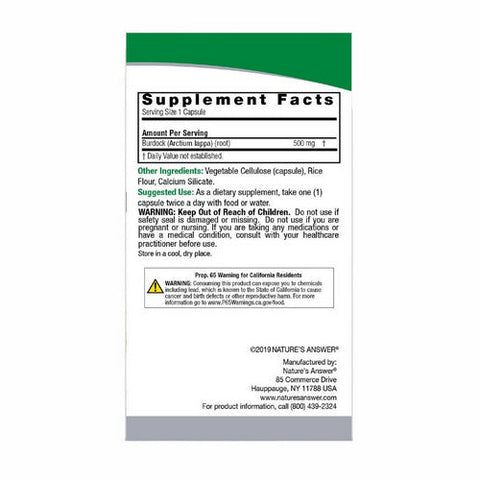 Nature's Answer, Burdock Root, 500 Mg, 90 Veg Caps Nature's Answer